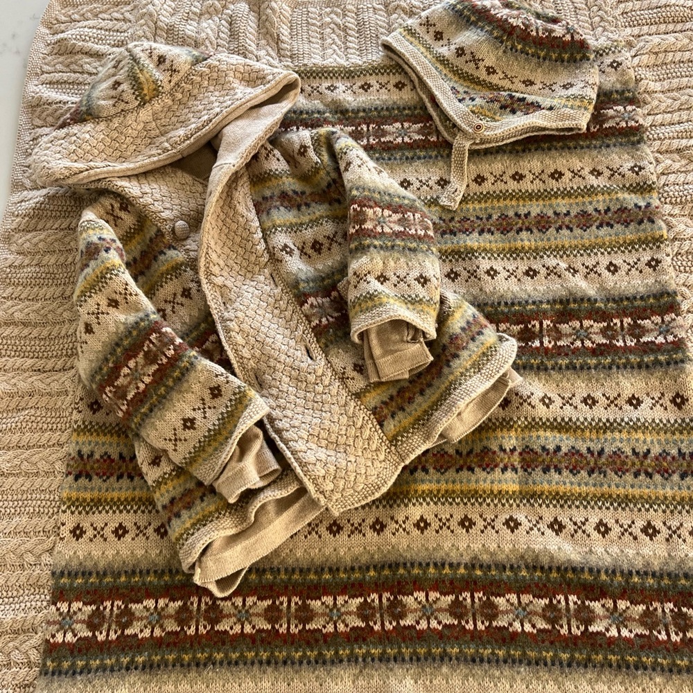 Ralph Lauren Kids Cardigan Set in Cream and Brown